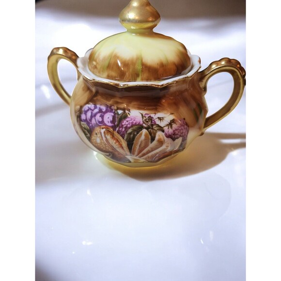 Vintage Japan Lusterware Creamer & Sugar Bowl Set – Fruit Design Gold Trim – MCM - Picture 6 of 11